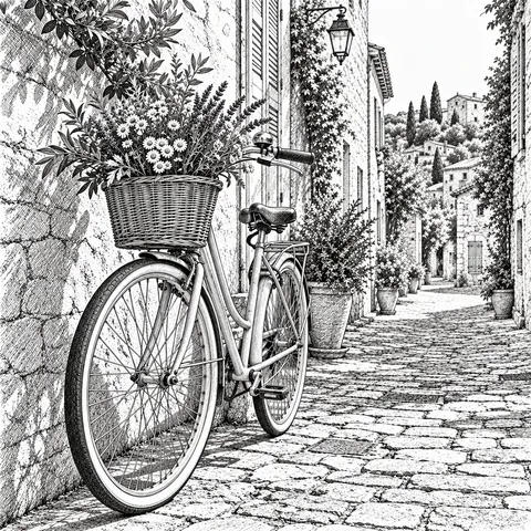 Vintage bicycle rendered as a detailed ink drawing