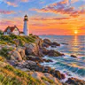 Coastal lighthouse rendered as a soft pastel drawing