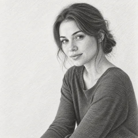 Woman rendered as a graphite pencil sketch