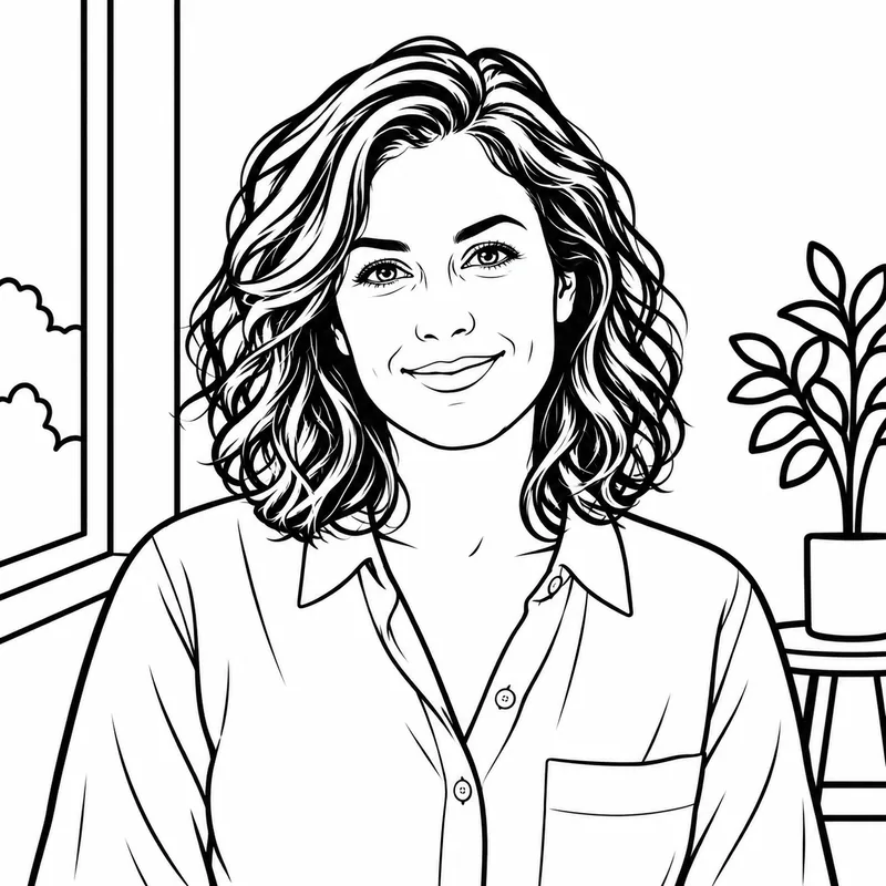 Bold Outline drawing of the same smiling woman