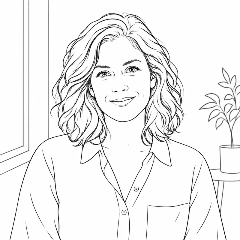 Minimal Outline drawing of the same smiling woman