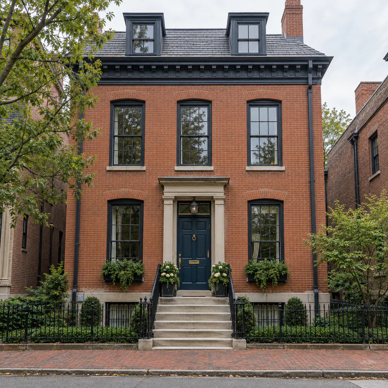 Original photo of a red-brick townhouse